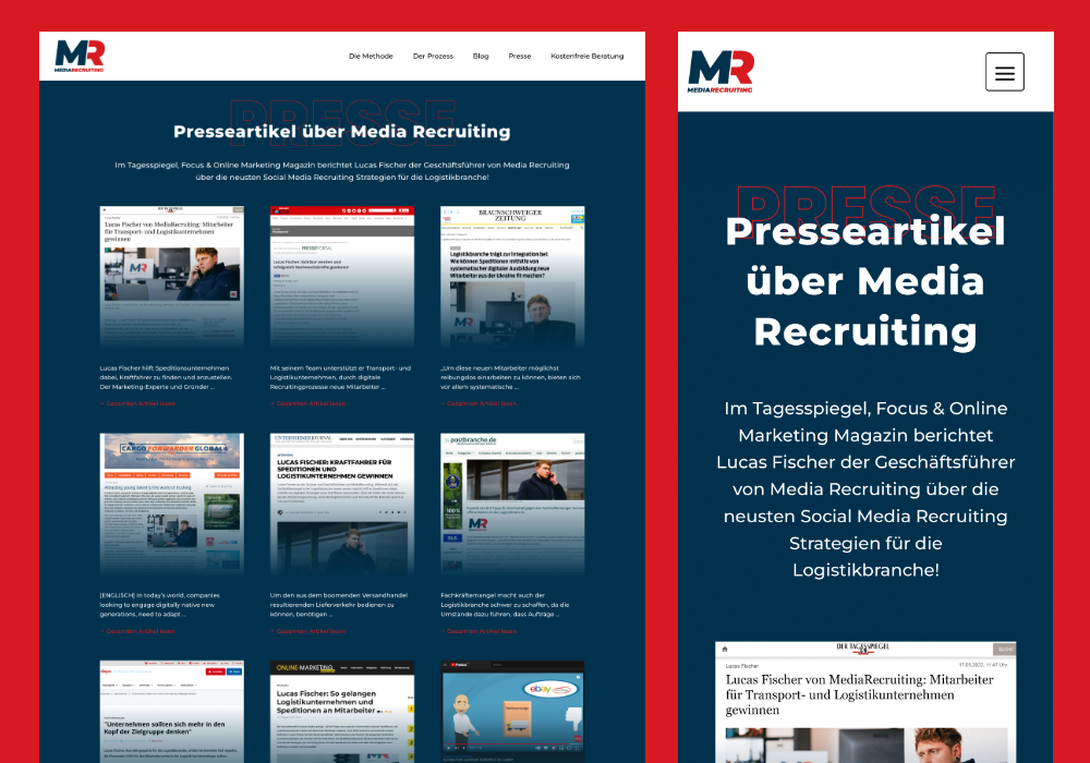 Presse artikel webdesign website erstellen lassen social media recruiting Agentur mediarecruiting Lucas Fischer Gera